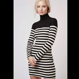 TOPSHOP Ribbed Mock Neck Striped Bodycon Dress. Size 4